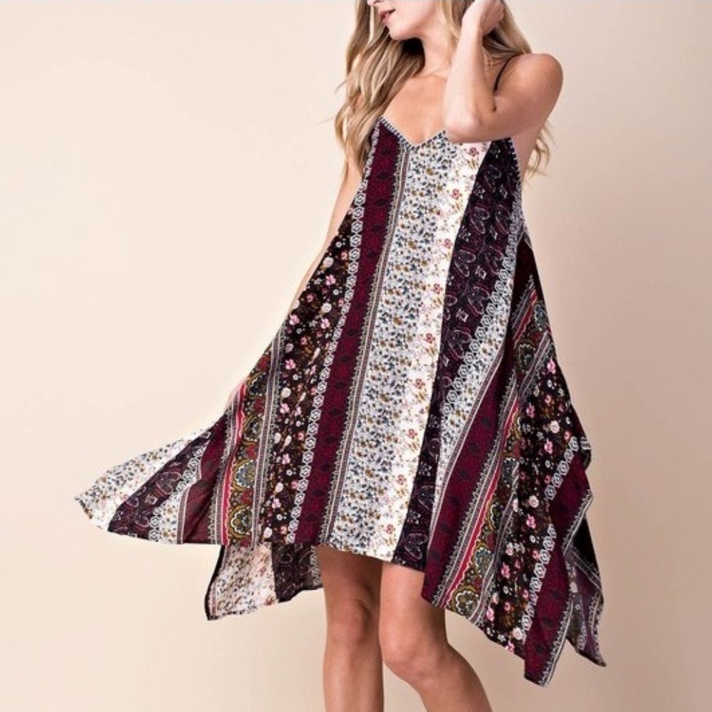 Boho Patchwork Handkerchief Hem Dress – NWT